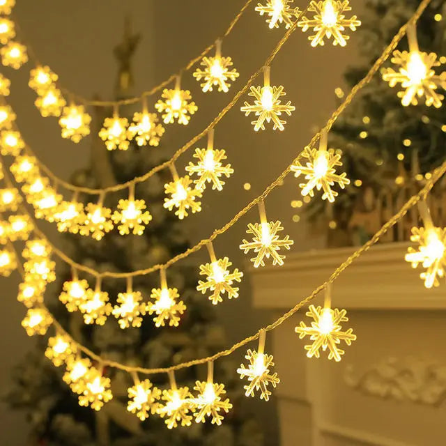 10/20/80Leds Snowflake String Garland Fairy Lights USB/Battery Powered Christmas Tree Holiday New Year Bedroom Decoration Lamps Dazzle Frenzy
