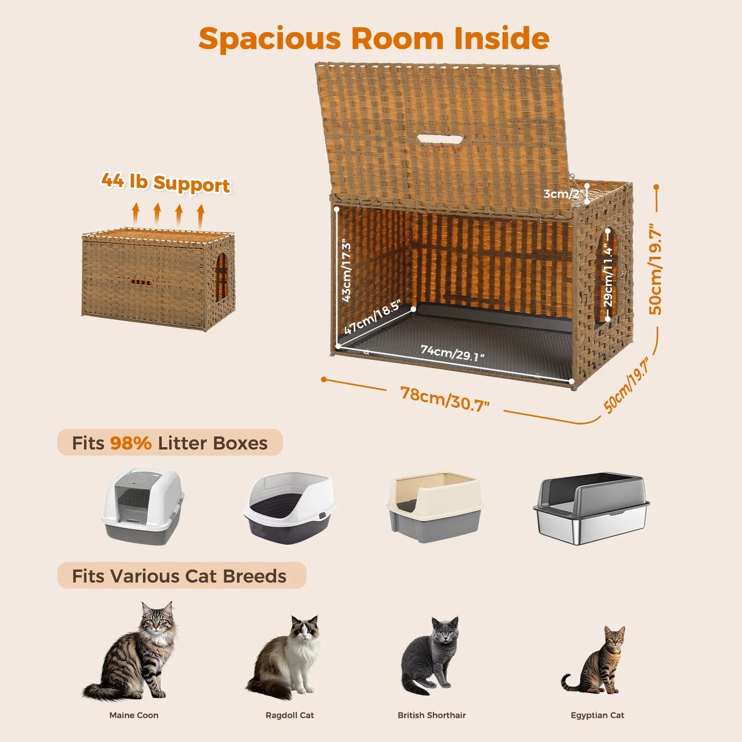 2025 Viral Rattan Cat Litter Box Enclosure - Handwoven Hidden Furniture Odor Control Cat Bed