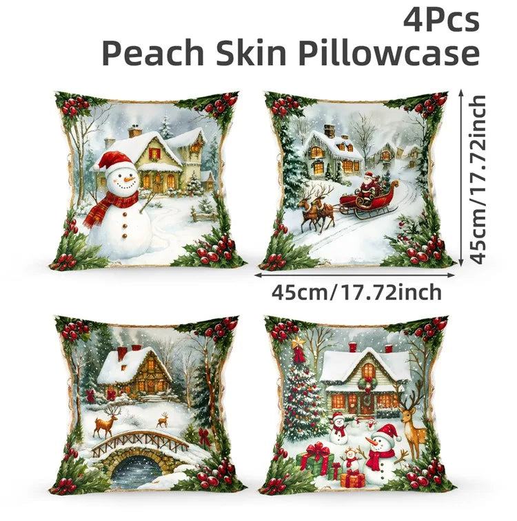 4pcs Merry Christmas Cushion Cover Home Decorations 2025 Christmas Ornament Pillow Case Xmas Navidad Gifts New Year Gifts 2026 Dazzle Frenzy