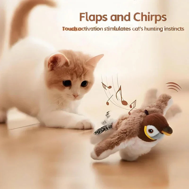 Rechargeable Flapping Bird Cat Toy with Catnip – 2025 Viral Interactive Touch-Activated Simulation Bird Plush for Cats & Kittens | Realistic Chirping & Flapping