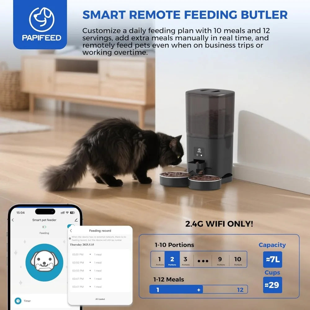 2025 Viral WiFi Automatic Cat Feeder - Dual Bowl Anti-Fight 7L App Control For Two Cats Dazzle