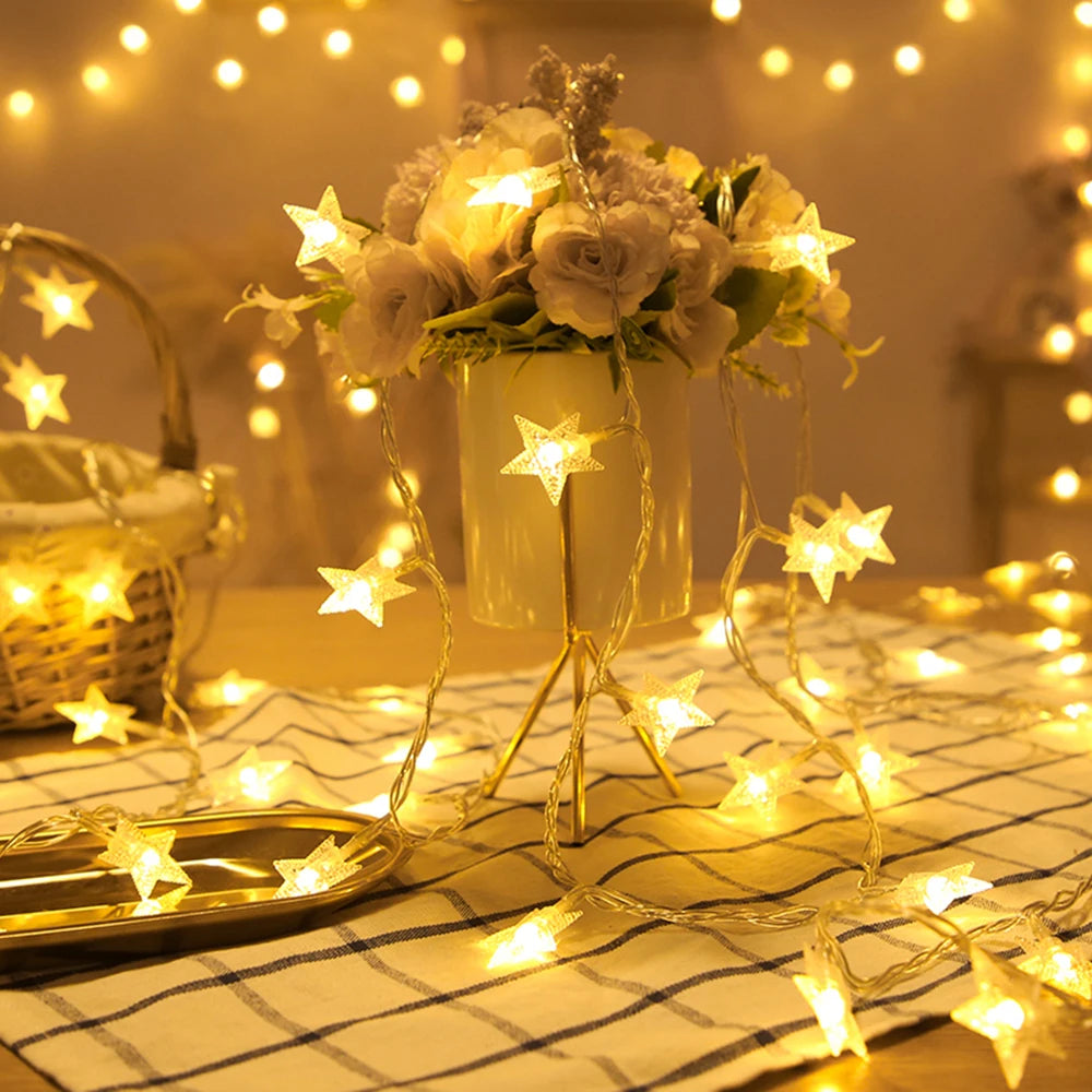 LED Star Fairy Lights Outdoor Chain Lights Garland Bulb String Lights Party Home Wedding Terrace Garden Christmas Decoration Dazzle Frenzy