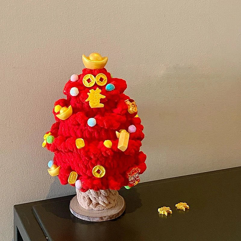 Chinese New Year 2026 God of Wealth Red Gift Get Rich Tree Handmade DIY Grochet Home christmas decoration 2025 Atmosphere Party Dazzle Frenzy