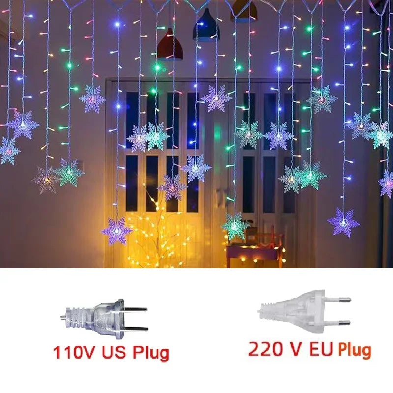 110V 220V Snowflakes  Curtain Garland on The Window Fairy Lights New Year Garland Festoon Led Lights String Christmas Decor Dazzle Frenzy