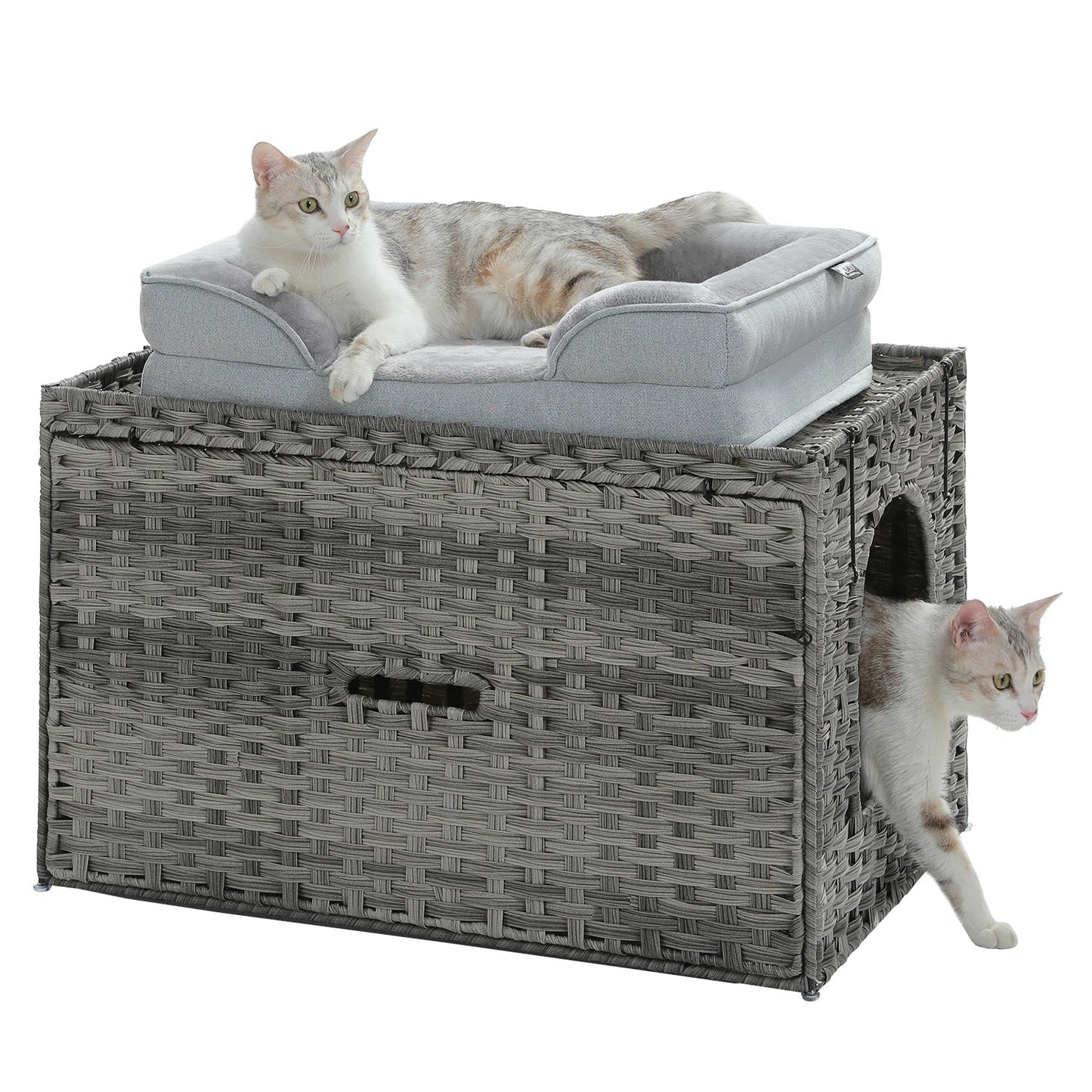2025 Viral Rattan Cat Litter Box Enclosure - Handwoven Hidden Furniture Odor Control Cat Bed