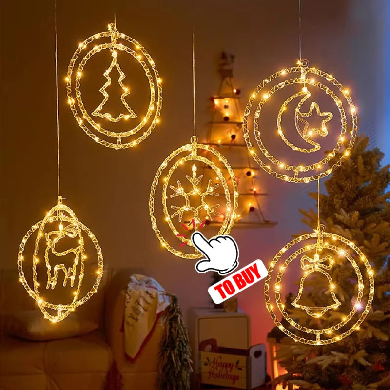 LED Light Snowflake Santa Window Ornaments Decoration for Home Xmas Navidad New Year Christmas Decor Fairy Lamp String Lights Dazzle Frenzy