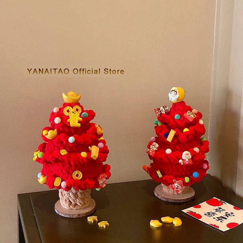 Chinese New Year 2026 God of Wealth Red Gift Get Rich Tree Handmade DIY Grochet Home christmas decoration 2025 Atmosphere Party Dazzle Frenzy