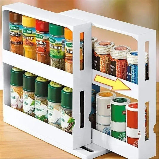 2025 Viral SpinSmart Kitchen Organizer - Rotating Double Layer Spice Rack Dazzle Turner