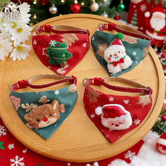 2025 Viral Christmas Dog Triangle Scarf - Adjustable Xmas Collar Santa Elk Pet Accessories Dazzle