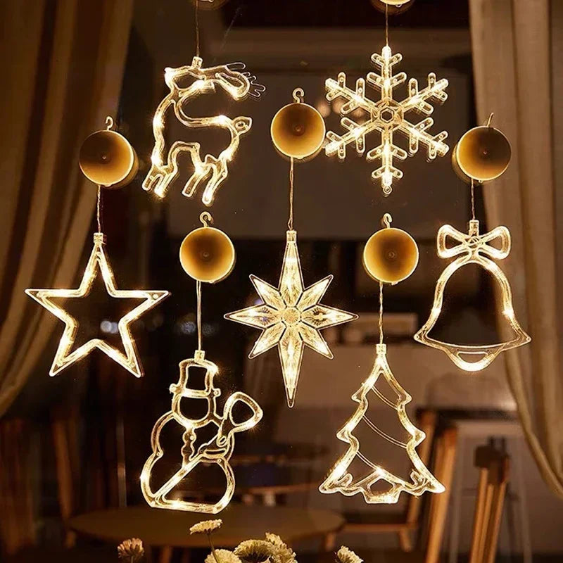 LED Light Snowflake Santa Window Ornaments Decoration for Home Xmas Navidad New Year Christmas Decor Fairy Lamp String Lights Dazzle Frenzy