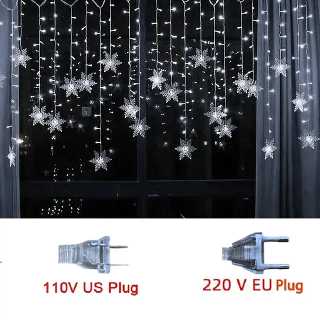 3.2M Christmas Snowflakes LED String Lights Flashing Fairy Curtain Lights Waterproof For Holiday Party Wedding Xmas Decoration Dazzle Frenzy