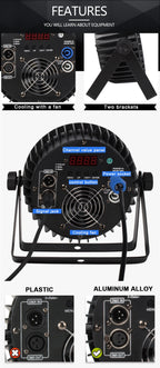 SHEHDS LED Flat Par Lighting18x12W RGBW/18x18W RGBWA+UV Aluminum Flat Par DJ Light For Disco Christmas Lights Audience Dazzle Frenzy