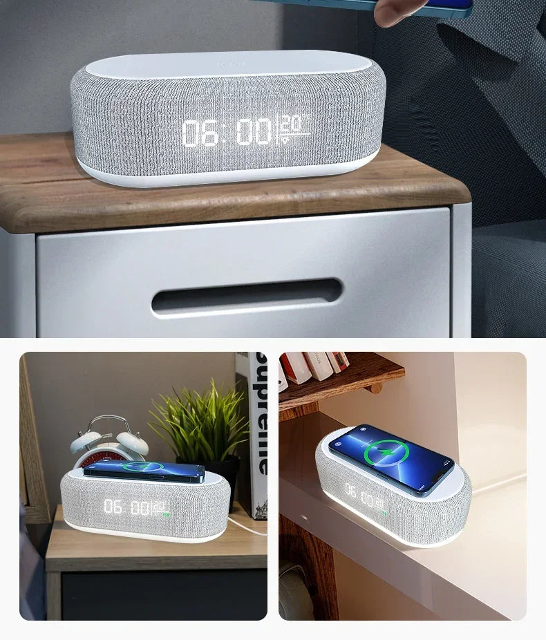 2025 Viral Alarm Clock Wireless Charger - 15W iPhone Night Light Thermometer Desk Lamp