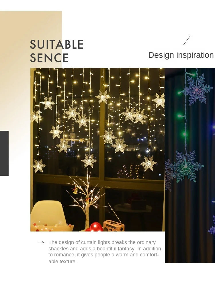 110V 220V Snowflakes  Curtain Garland on The Window Fairy Lights New Year Garland Festoon Led Lights String Christmas Decor Dazzle Frenzy