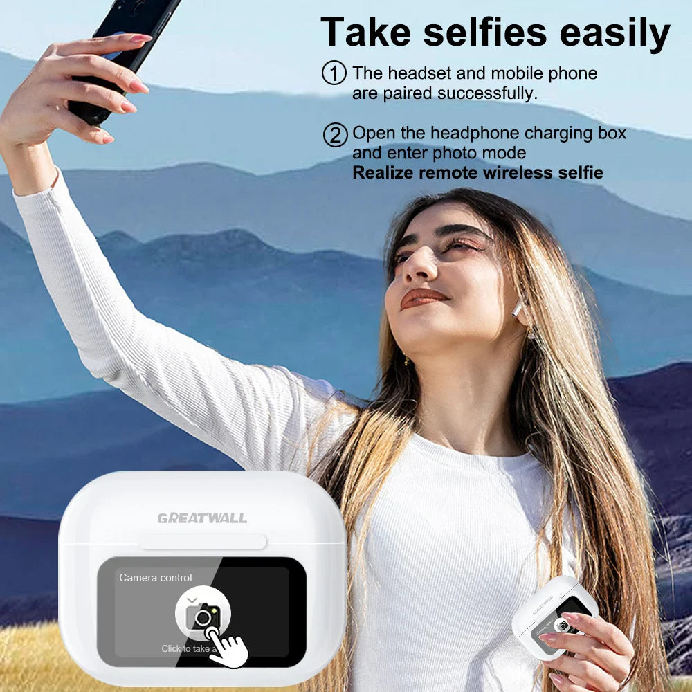 2025 Viral GREATWALL Bluetooth ANC Earbuds - Noise Canceling Gamer HD Mic LED Touch Screen Dazzle