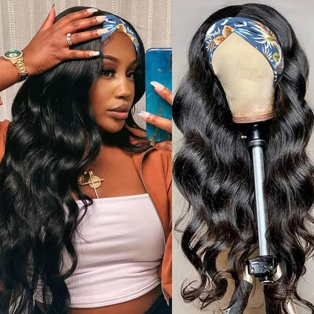 2025 Viral Rebasar Curly Headband Wig - 24" Deep Wave Glueless Human Hair Black Wig for Women
