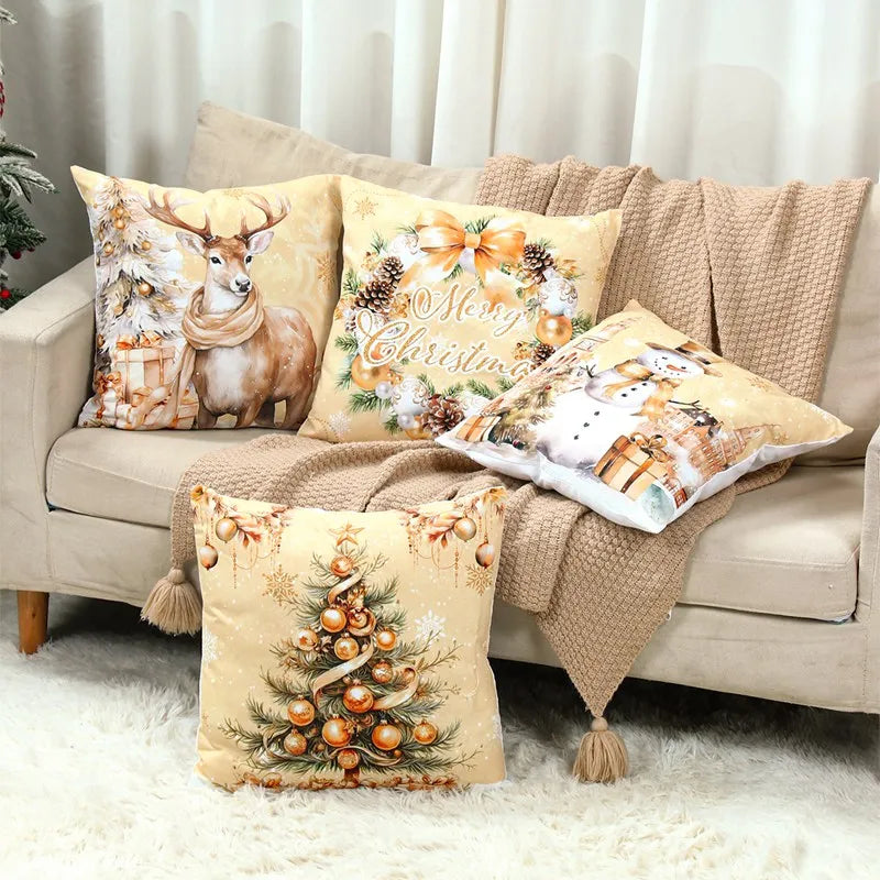 4pcs Merry Christmas Cushion Cover Home Decorations 2025 Christmas Ornament Pillow Case Xmas Navidad Gifts New Year Gifts 2026 Dazzle Frenzy