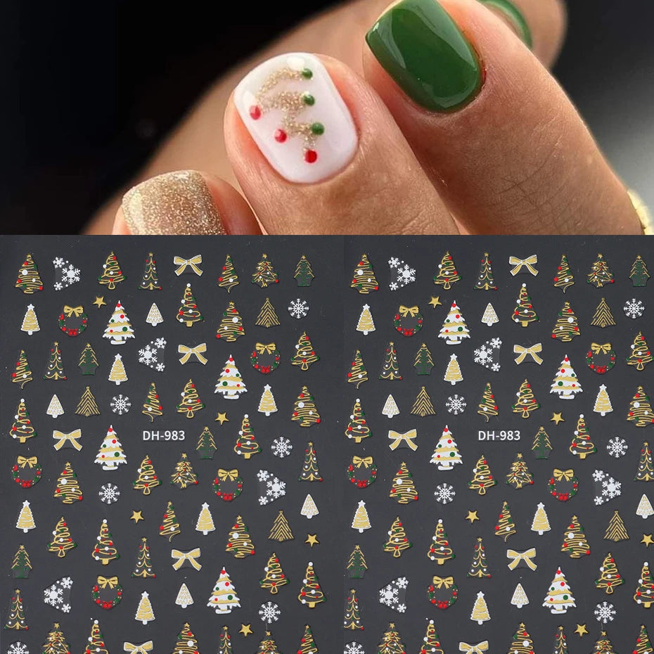 2pcs Golden & Silvery Foil Christmas Nail Stickers Golden Christmas Tree 3D Self-Adhesive Holographic  Manicures Supplies DIY Dazzle Frenzy