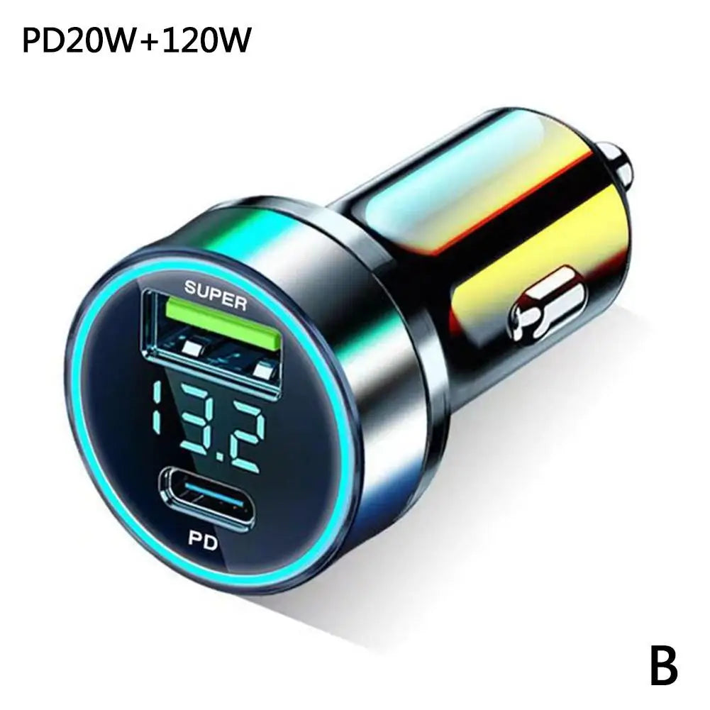 2025 Viral 120W PD 20W Car Charger - Super Fast Dual-Port USB Type C Portable Adapter Dazzle