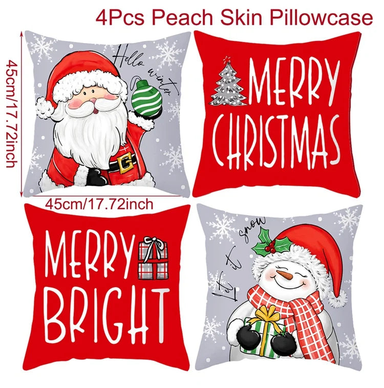 4pcs Merry Christmas Cushion Cover Home Decorations 2025 Christmas Ornament Pillow Case Xmas Navidad Gifts New Year Gifts 2026 Dazzle Frenzy