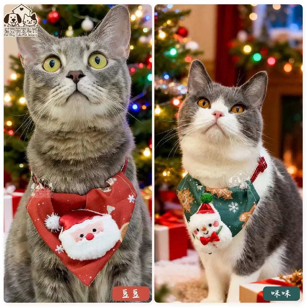 2025 Viral Christmas Dog Triangle Scarf - Adjustable Xmas Collar Santa Elk Pet Accessories Dazzle