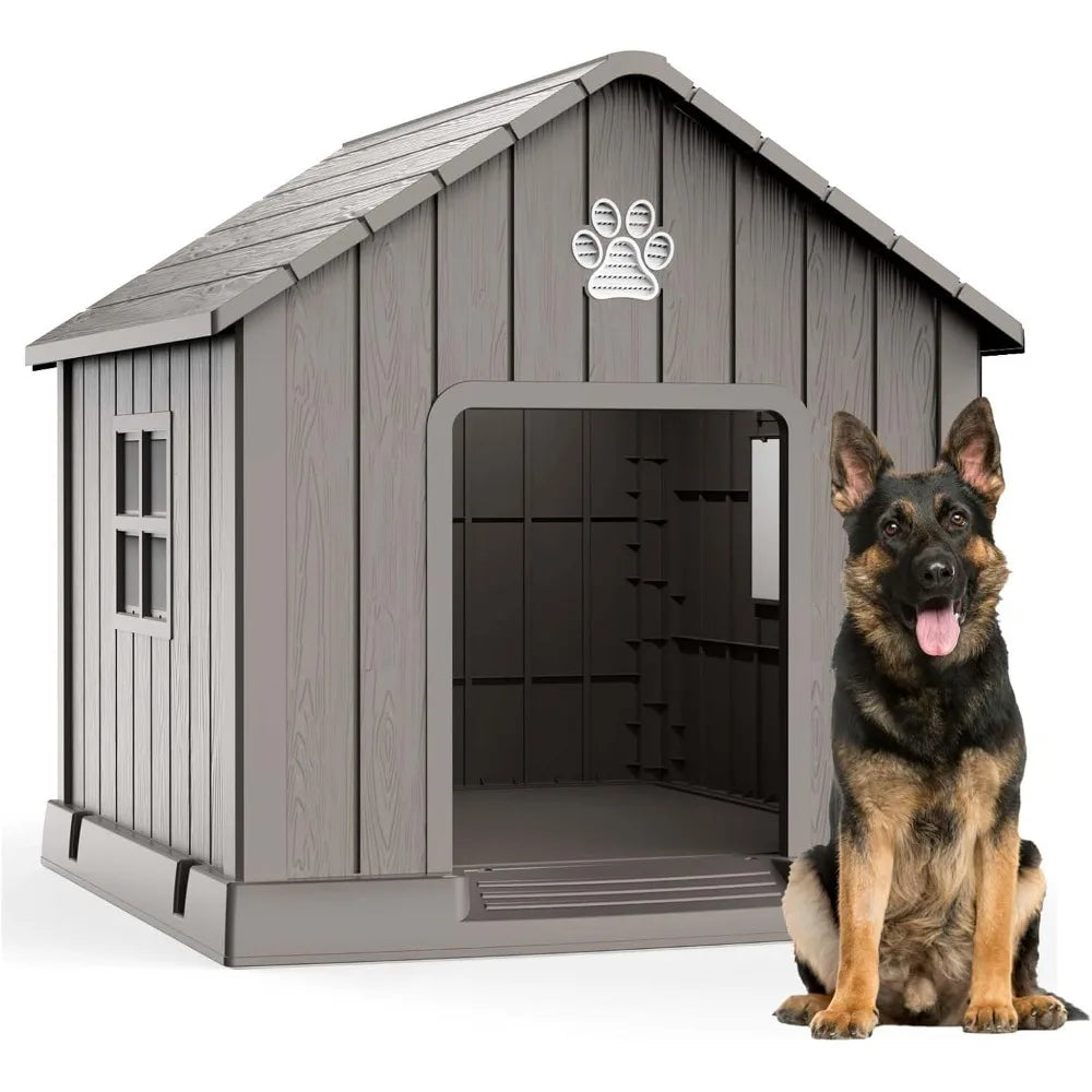 2025 Viral Weatherproof Dog House Kennel - Indoor Outdoor Resin Shelter Elevated Floor Air Vents Dazzle