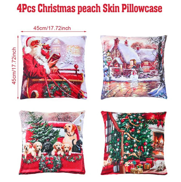 4pcs Merry Christmas Cushion Cover Home Decorations 2025 Christmas Ornament Pillow Case Xmas Navidad Gifts New Year Gifts 2026 Dazzle Frenzy