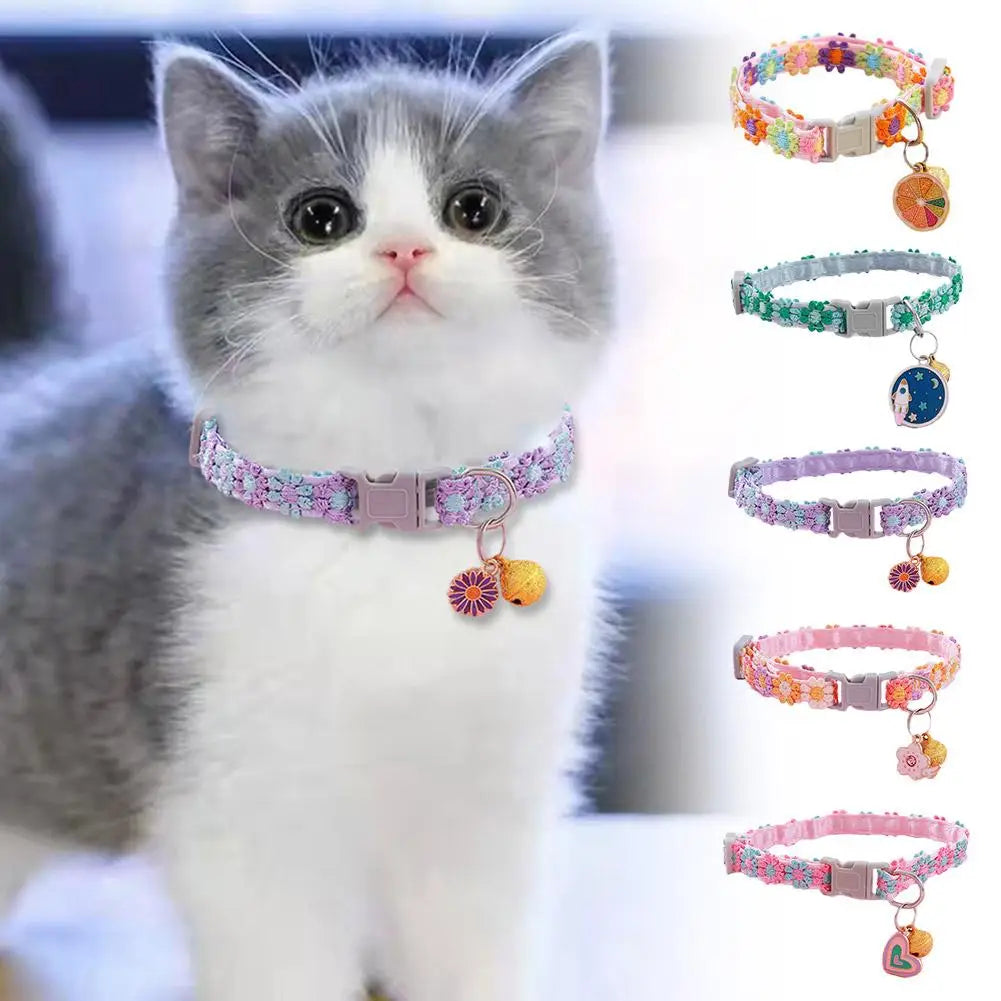 Adjustable Colorful Lace Flower Cat Collar with Bell – Cute Floral Choker Necklace for Cats & Kittens | 2025 Viral Breakaway Safety Cat Collar