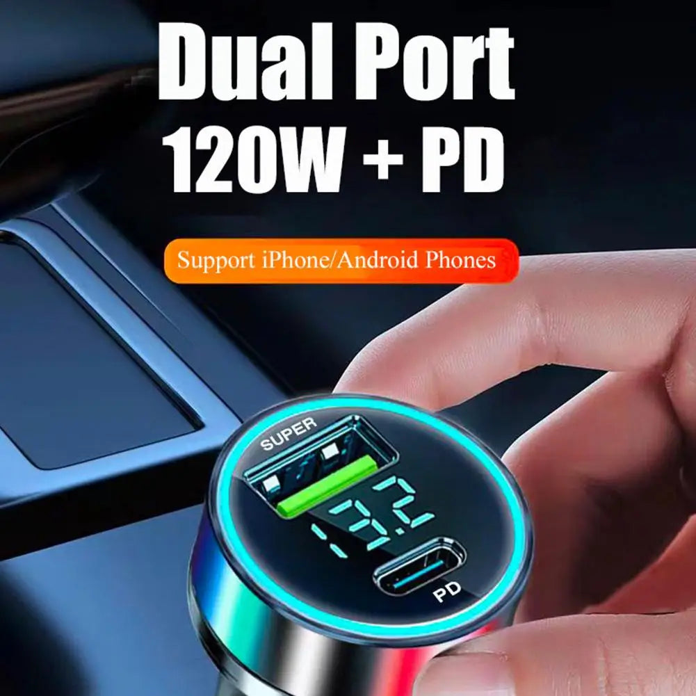 2025 Viral 120W PD 20W Car Charger - Super Fast Dual-Port USB Type C Portable Adapter Dazzle