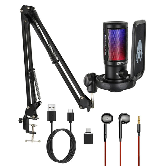 2025 Viral F8S Gaming PC USB Microphone - RGB Condenser Boom Arm Podcast Mic PS4/5 Chat Dazzle