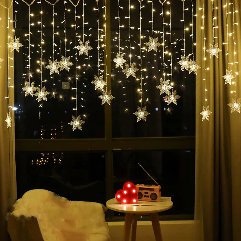 3.2M Christmas Snowflakes LED String Lights Flashing Fairy Curtain Lights Waterproof For Holiday Party Wedding Xmas Decoration Dazzle Frenzy