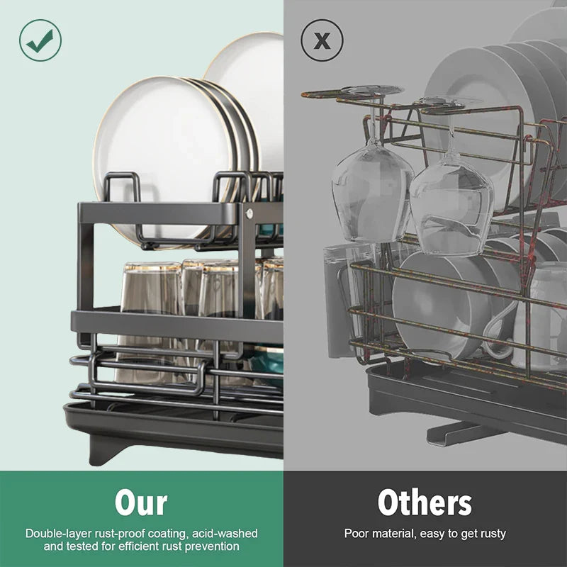 2025 Viral Large Dish Drying Rack - Adjustable Swivel Drainboard Rustproof Black Kitchen Dazzle