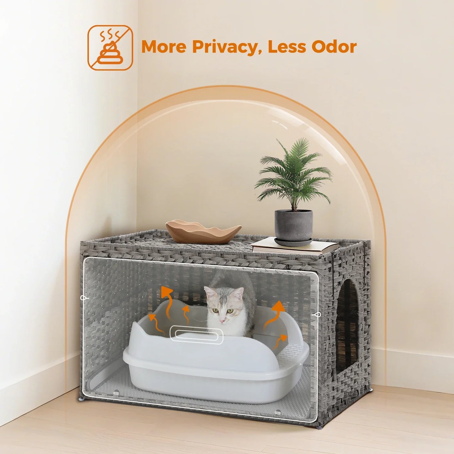 2025 Viral Rattan Cat Litter Box Enclosure - Handwoven Hidden Furniture Odor Control Cat Bed