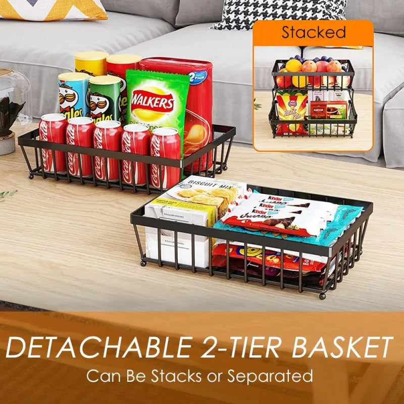 2025 Viral Dual-Layer Fruit Basket - Space-Saving Countertop Organizer Black Wire Dazzle