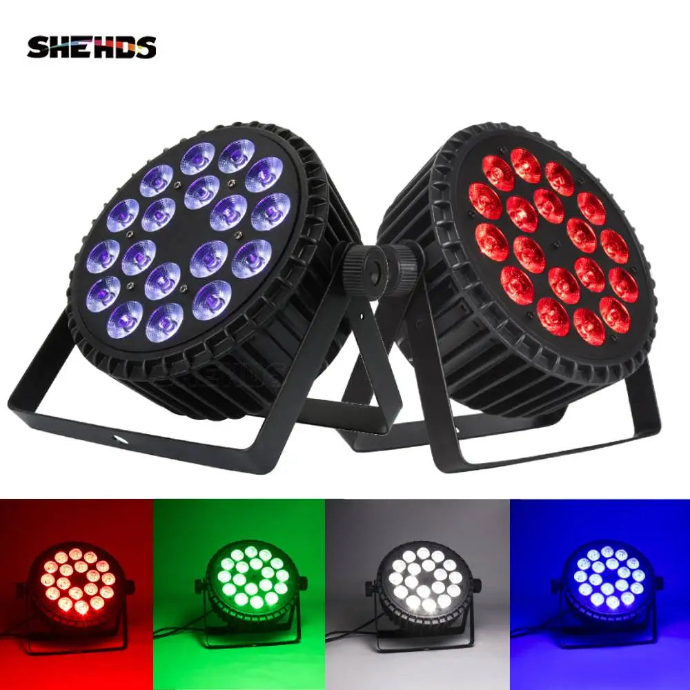 SHEHDS LED Flat Par Lighting18x12W RGBW/18x18W RGBWA+UV Aluminum Flat Par DJ Light For Disco Christmas Lights Audience Dazzle Frenzy