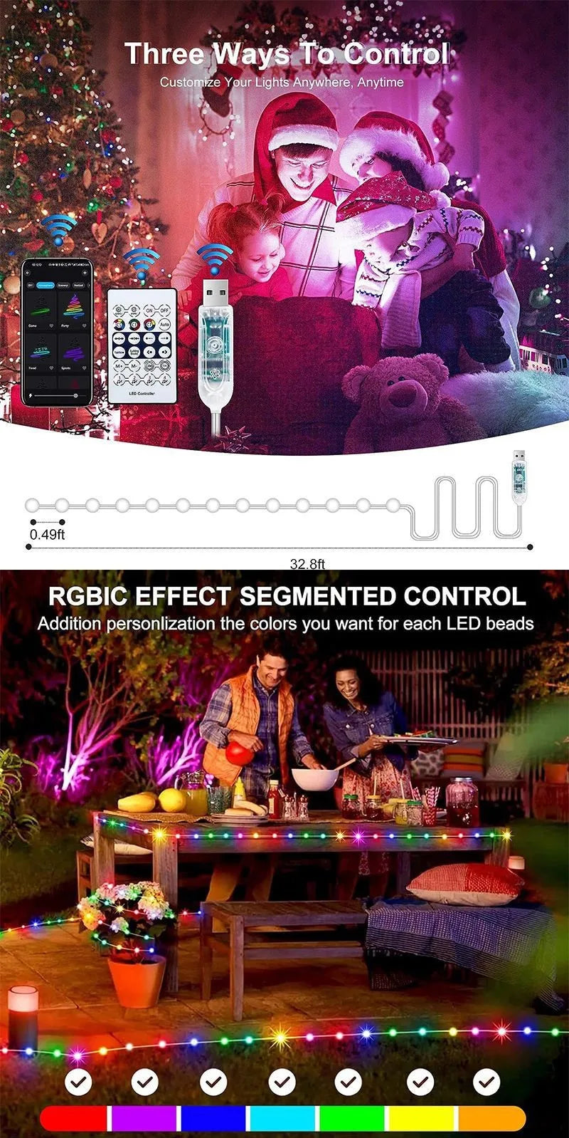 RGBIC USB LED String Lights DIY Outdoor Christmas Tree Decor Fairy Lights 8 Modes Bluetooth APP For Wedding Holiday Party Lighti Dazzle Frenzy