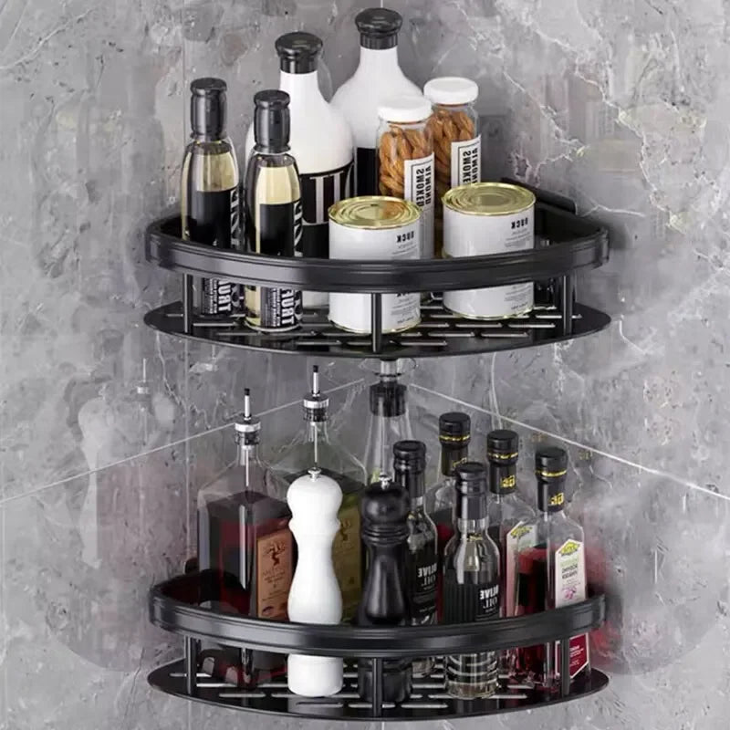 2025 Viral Bathroom Corner Storage Rack - Seamless No-Drill Black Aluminum Shelf Dazzle Organizer