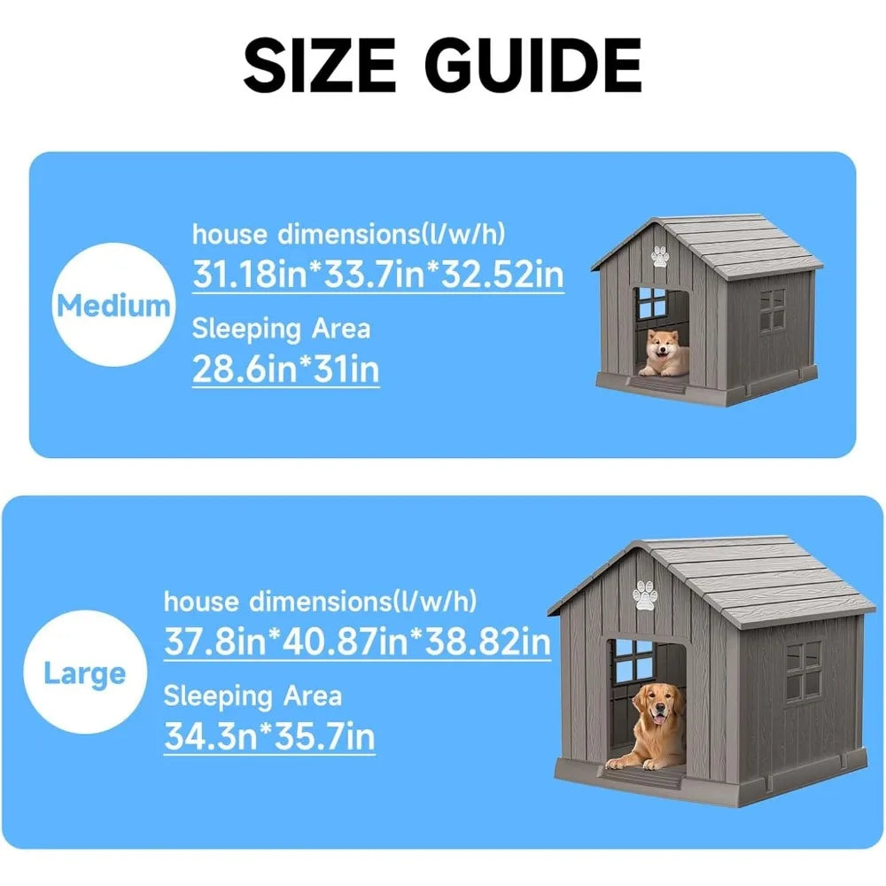 2025 Viral Weatherproof Dog House Kennel - Indoor Outdoor Resin Shelter Elevated Floor Air Vents Dazzle