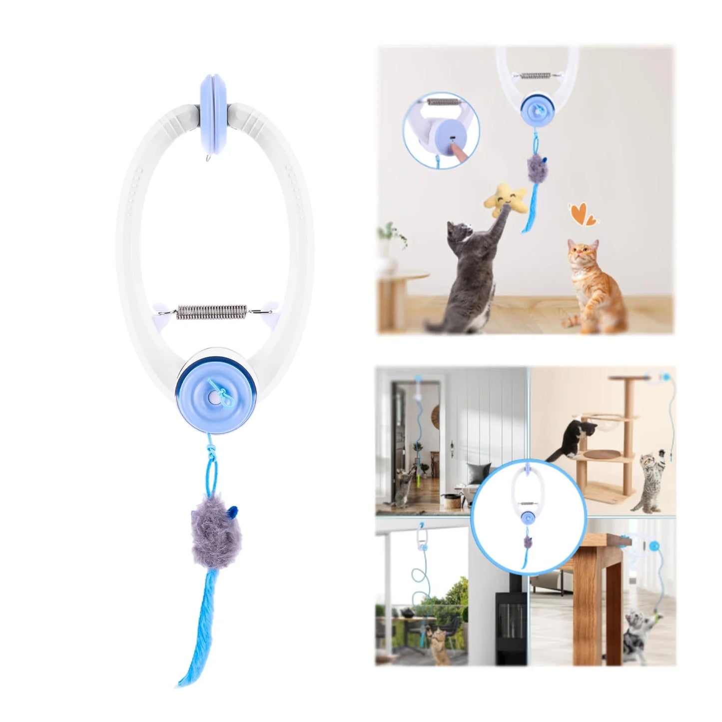 Automatic Retractable Door-Hanging Cat Toy with 3 Catnip Mice & Feathers – 2025 Viral Electronic Self-Play Teaser for Indoor Cats | Motion-Activated Interactive Fun