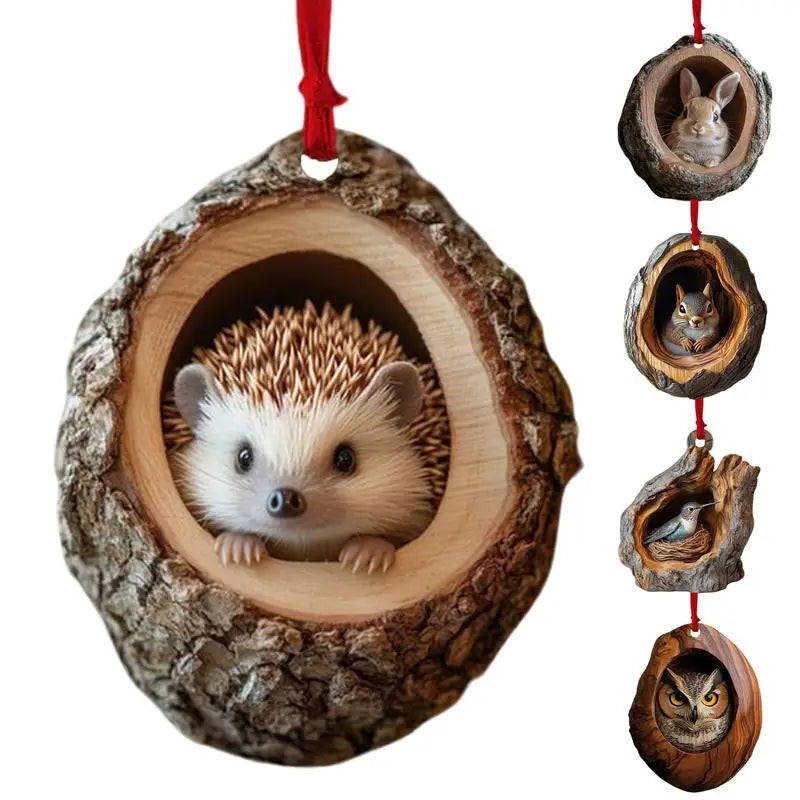 Animal Christmas Ornaments 2D Cute Christmas Acrylic Pendant Animal Raccoon Owl Squirrel Hedgehog Bunny Bird Wildlife Ornaments Dazzle Frenzy