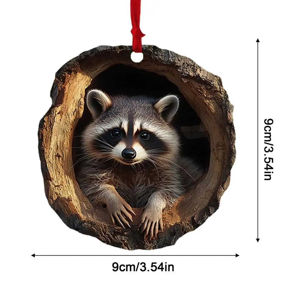 Animal Christmas Ornaments 2D Cute Christmas Acrylic Pendant Animal Raccoon Owl Squirrel Hedgehog Bunny Bird Wildlife Ornaments Dazzle Frenzy