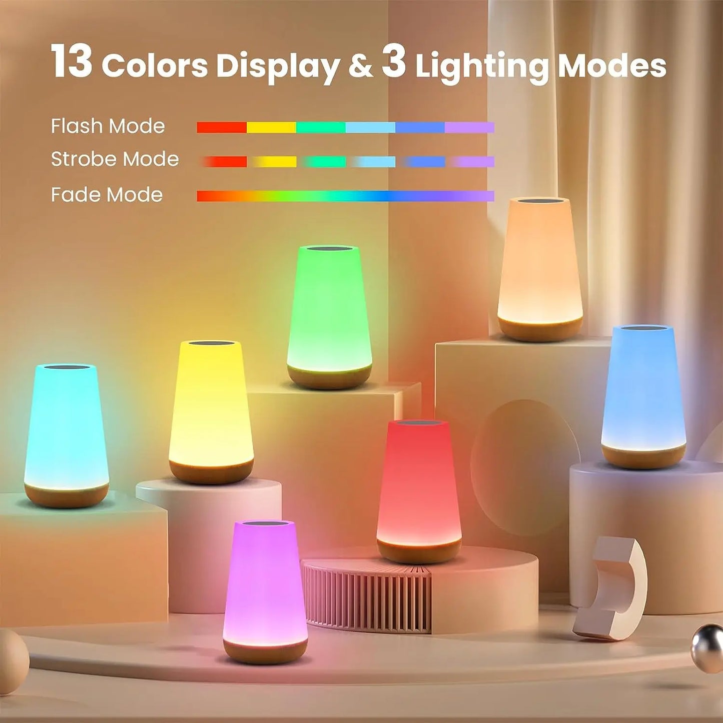2025 Viral RGB Rechargeable Night Light - 13 Colors Touch Remote Control Portable Dazzle Lamp