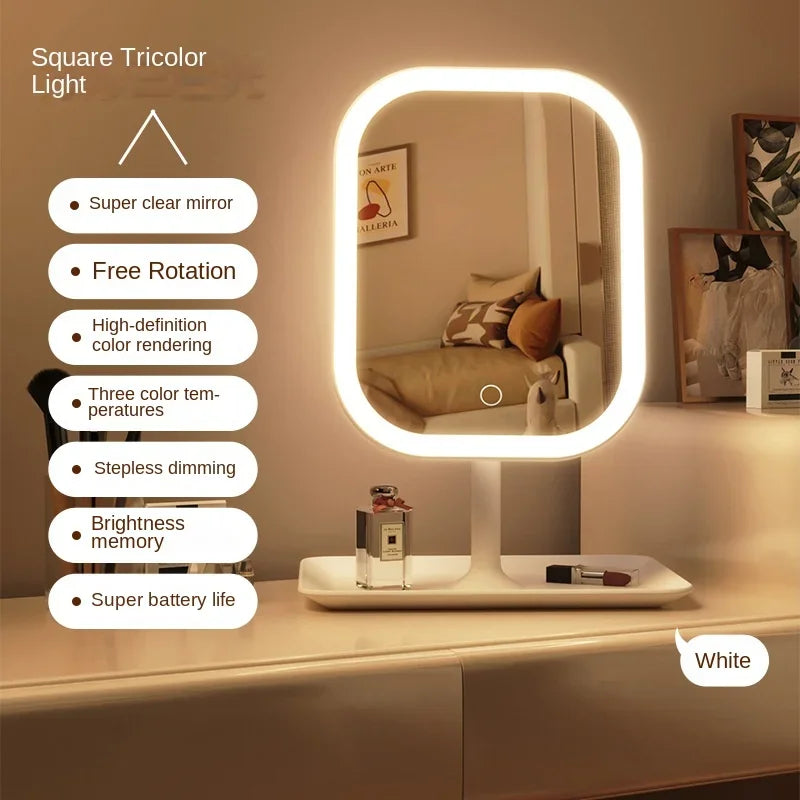 2025 Viral Niche Modern LED Makeup Mirror - 3 Color Touch Light Vanity Desktop Dazzle Mirror