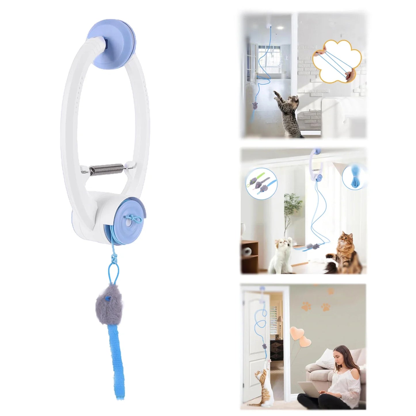 Automatic Retractable Door-Hanging Cat Toy with 3 Catnip Mice & Feathers – 2025 Viral Electronic Self-Play Teaser for Indoor Cats | Motion-Activated Interactive Fun
