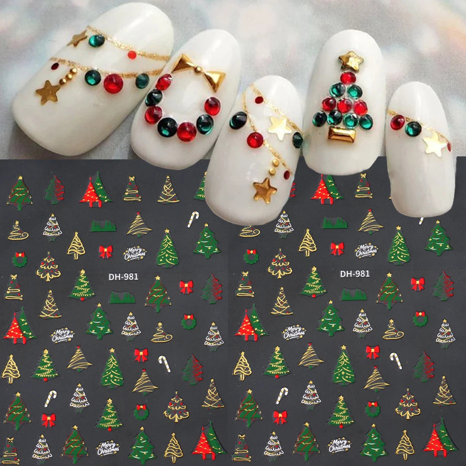 2pcs Golden & Silvery Foil Christmas Nail Stickers Golden Christmas Tree 3D Self-Adhesive Holographic  Manicures Supplies DIY Dazzle Frenzy