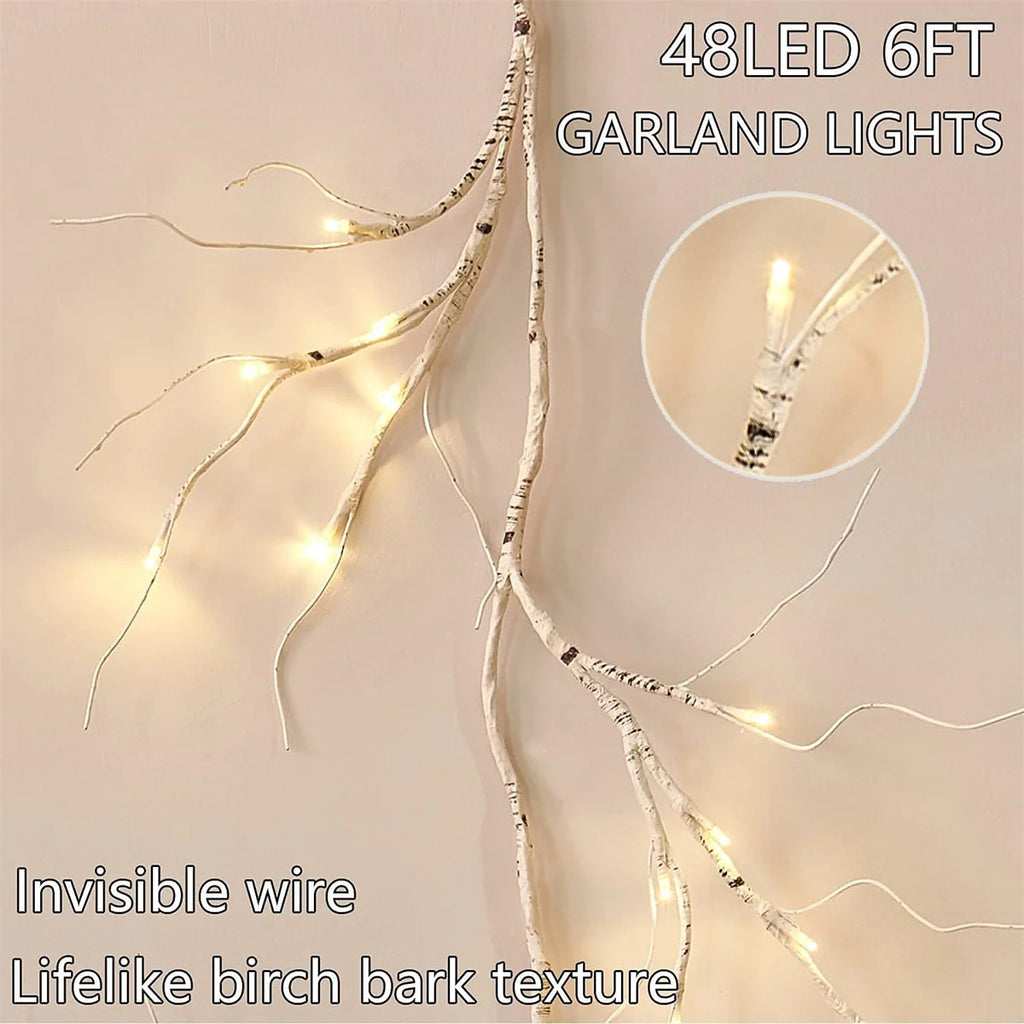 48 LED Birch Vine Lights  Battery  Power Artificial Branch Vine Light for Christmas Fireplaces Tables Indoors And Outdoors Decor Dazzle Frenzy
