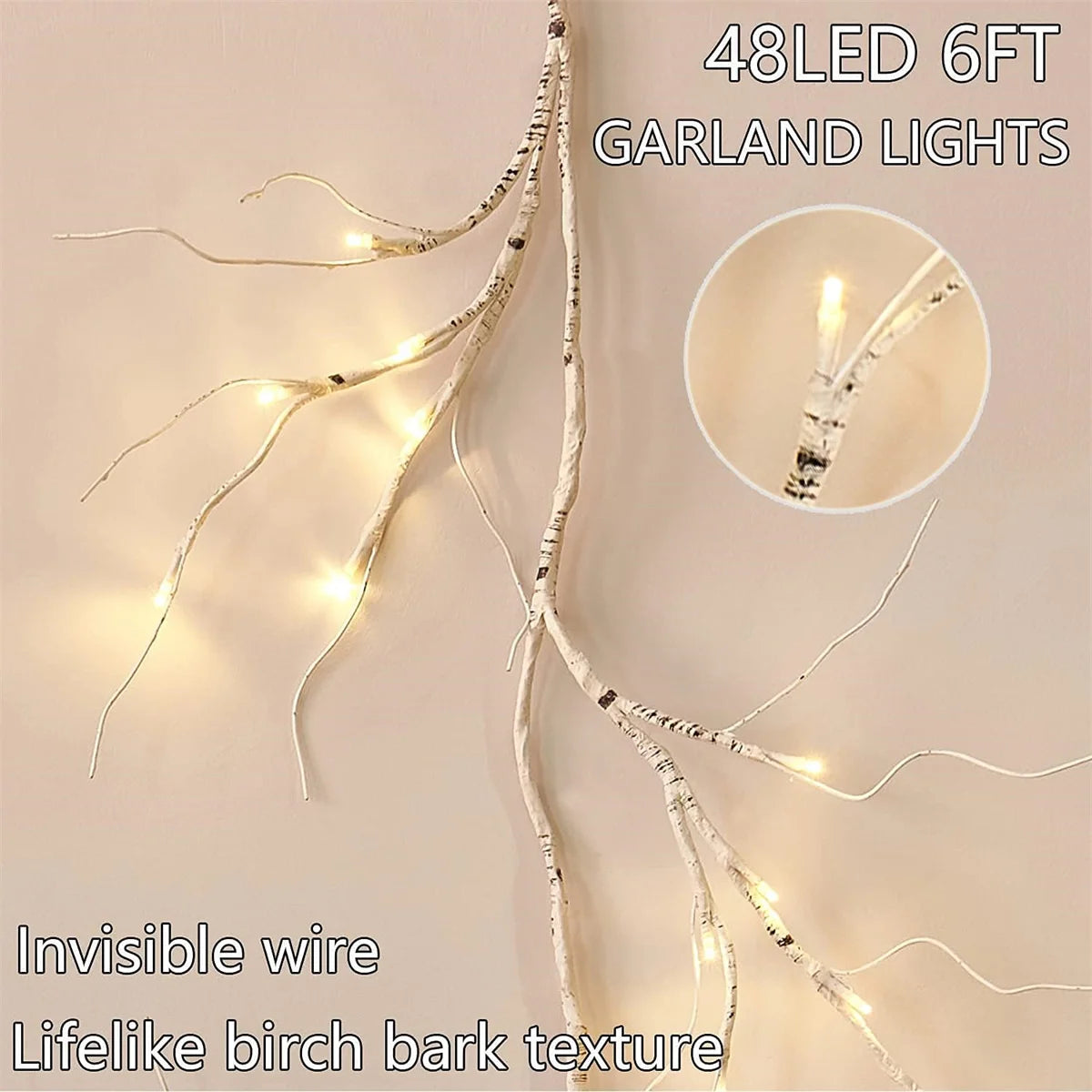 48 LED Birch Vine Lights  Battery  Power Artificial Branch Vine Light for Christmas Fireplaces Tables Indoors And Outdoors Decor Dazzle Frenzy
