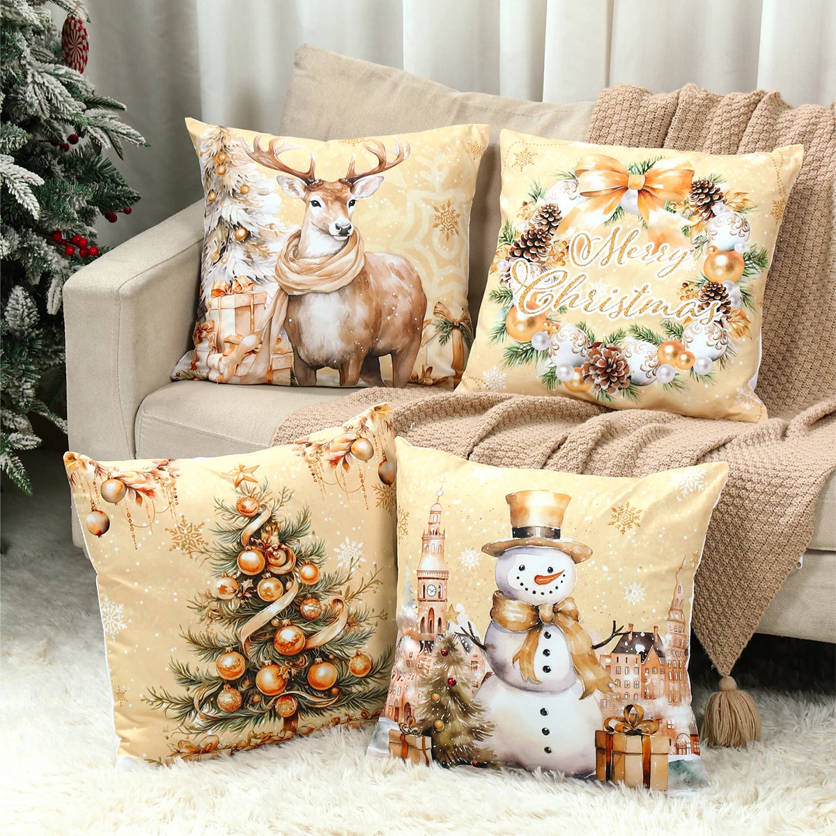 4pcs Merry Christmas Cushion Cover Home Decorations 2025 Christmas Ornament Pillow Case Xmas Navidad Gifts New Year Gifts 2026 Dazzle Frenzy