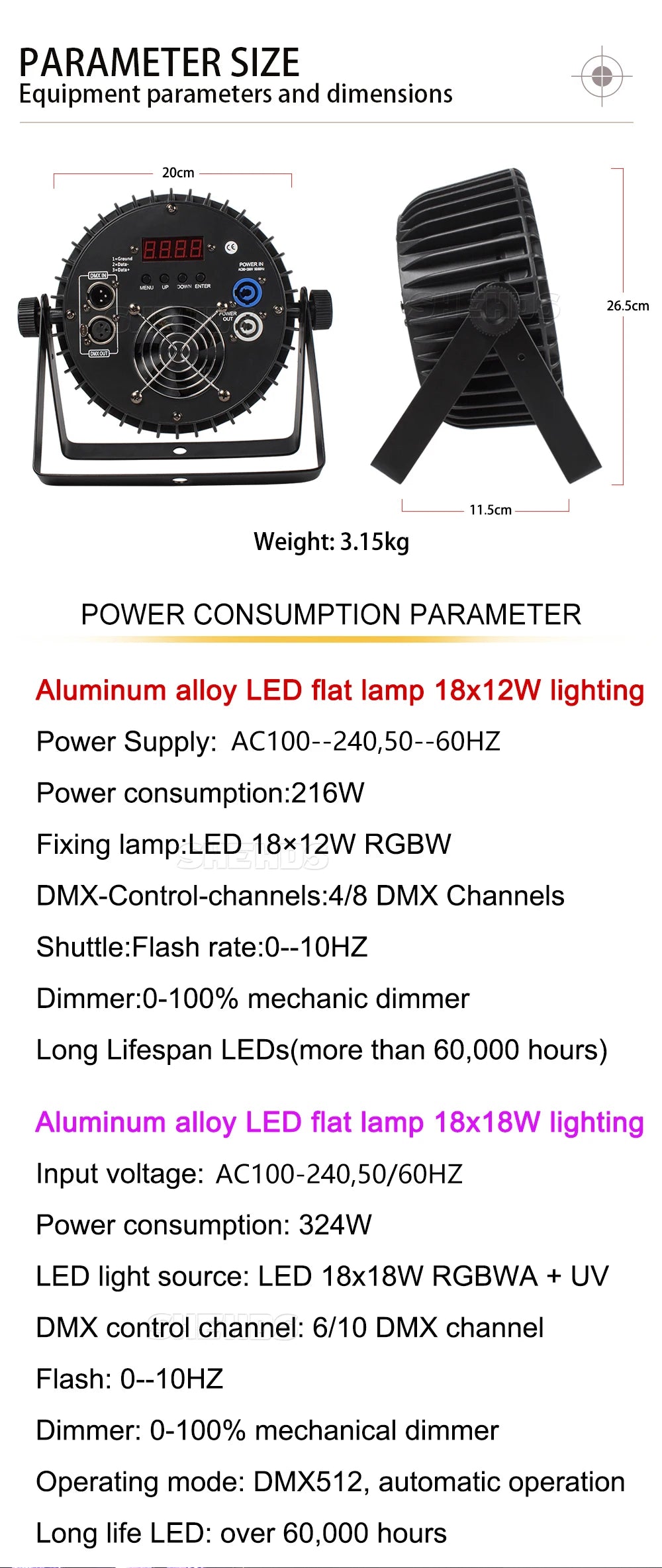 SHEHDS LED Flat Par Lighting18x12W RGBW/18x18W RGBWA+UV Aluminum Flat Par DJ Light For Disco Christmas Lights Audience Dazzle Frenzy