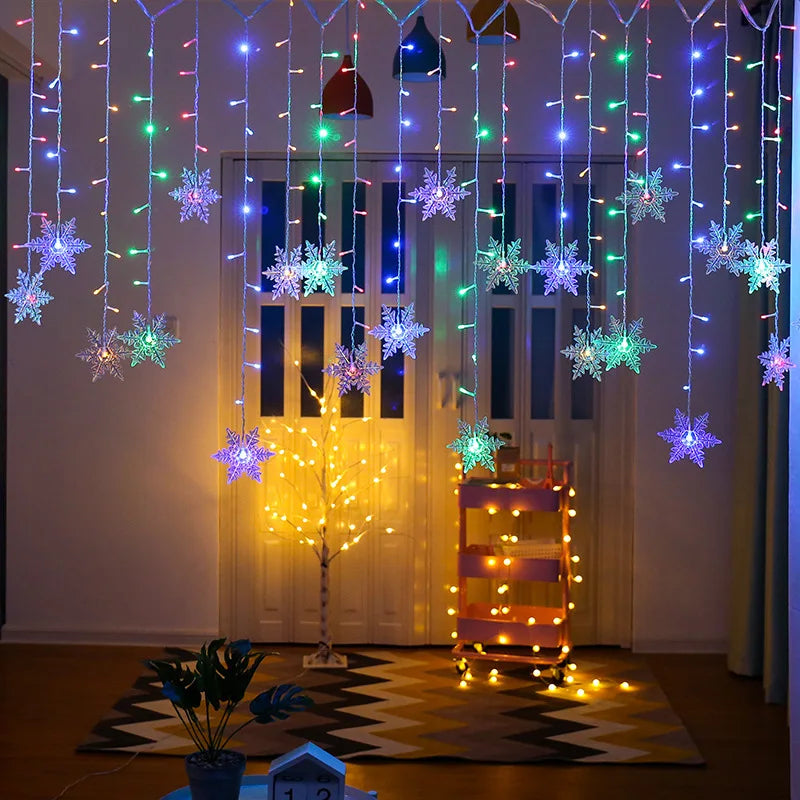 3.2M Christmas Snowflakes LED String Lights Flashing Fairy Curtain Lights Waterproof For Holiday Party Wedding Xmas Decoration Dazzle Frenzy